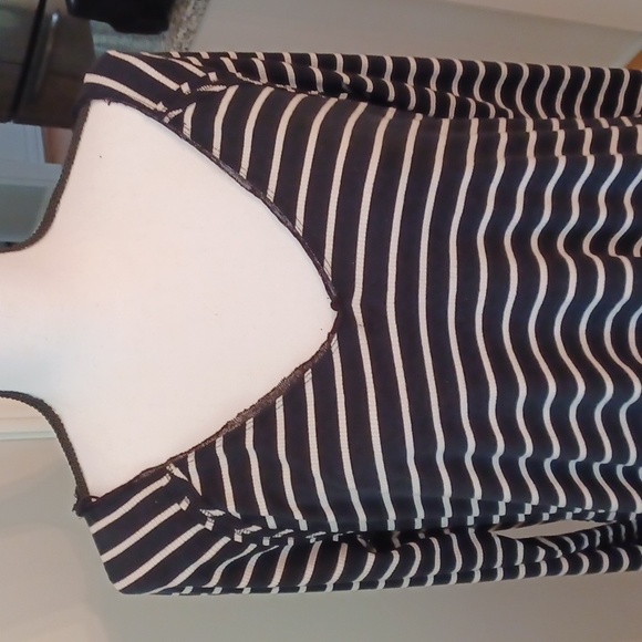 Free People Tangerine Black White Striped Oversized Peplum Top M - Picture 3 of 15